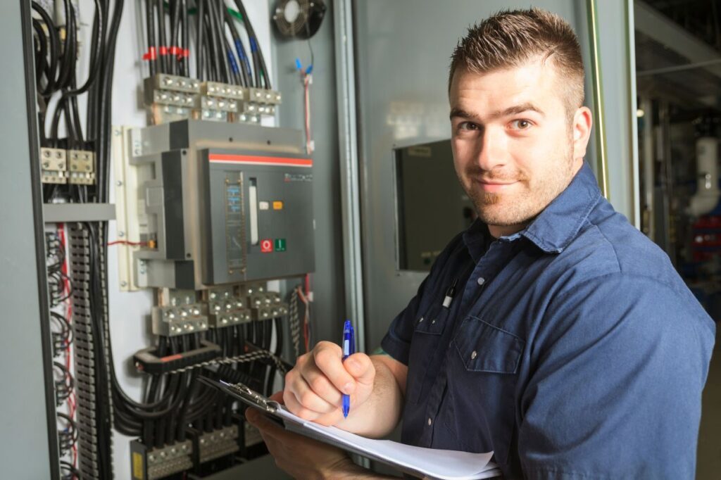 happy electrian on the job