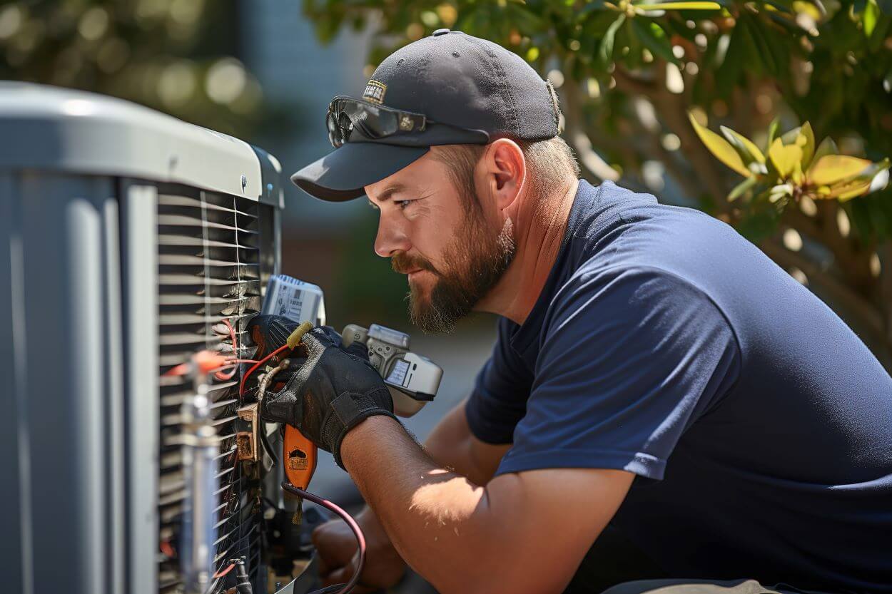 HVAC Tech working on unit outside